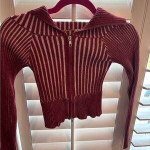 Urban Outfitters Burgundy and White Striped Cardigan
